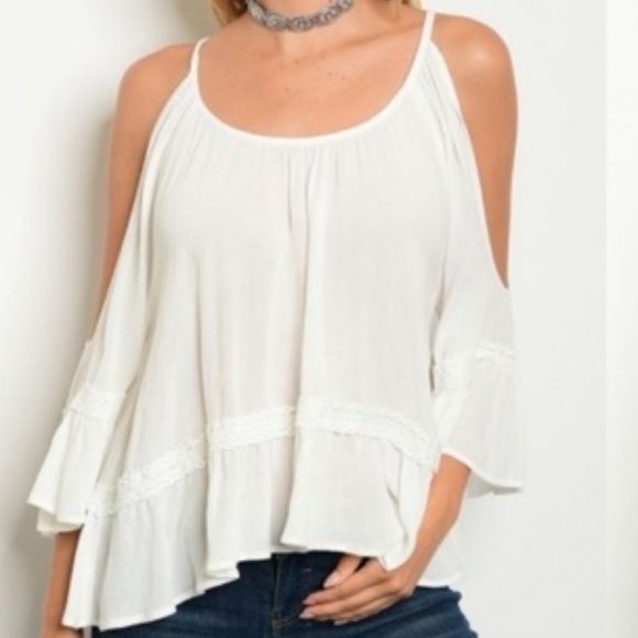 Flirty & Girly white Boho Peasant Blouse w/ Lace! - Picture 2 of 3